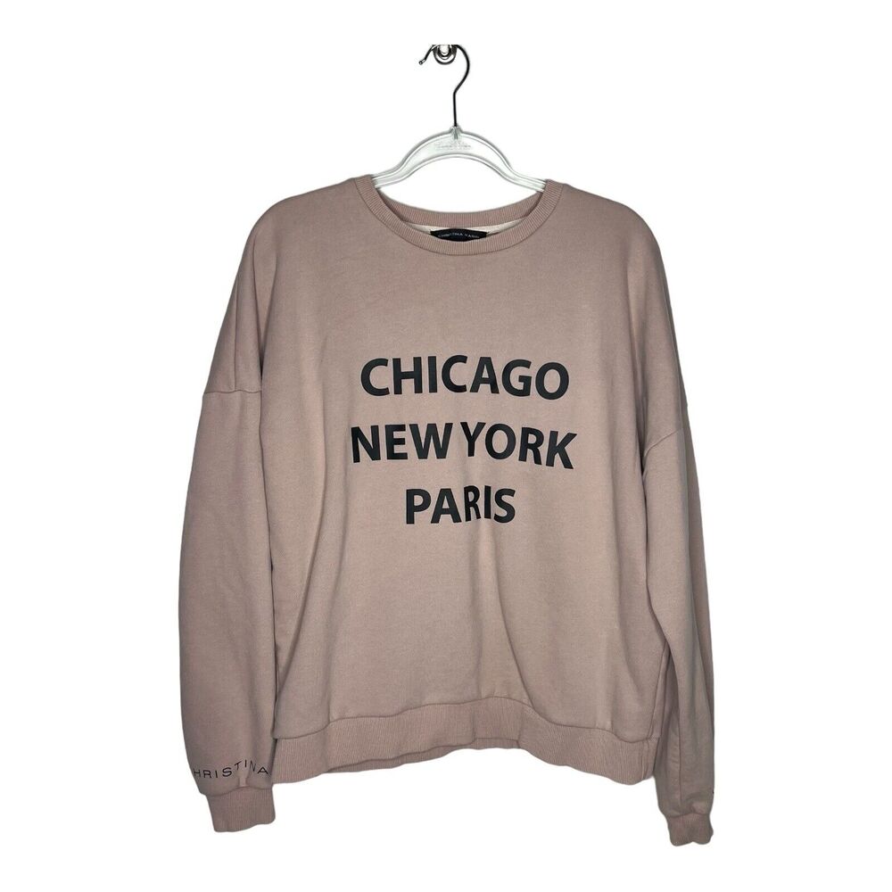 Christina‎ Karin Sweatshirt Womens S/M Pink Crew Neck Cities Pullover Oversized